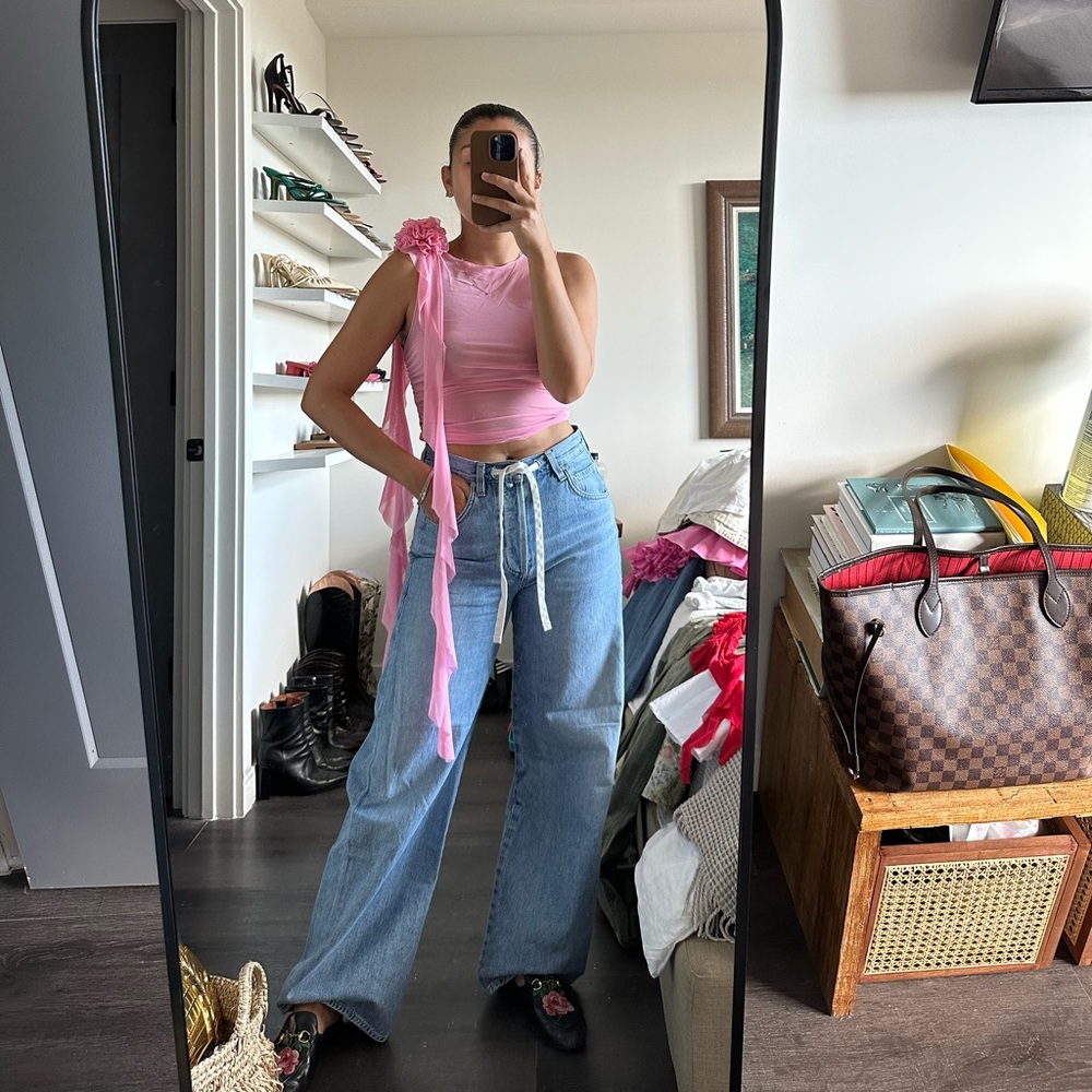 pink sheer flower top
